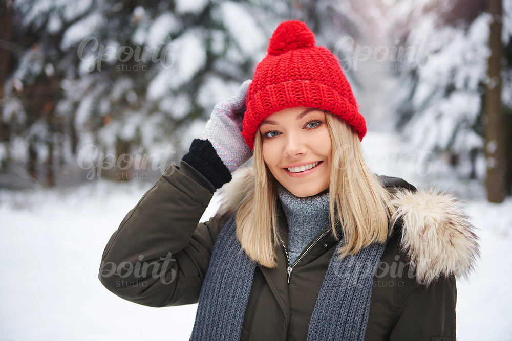 Portrait of beautiful woman in warm clothing