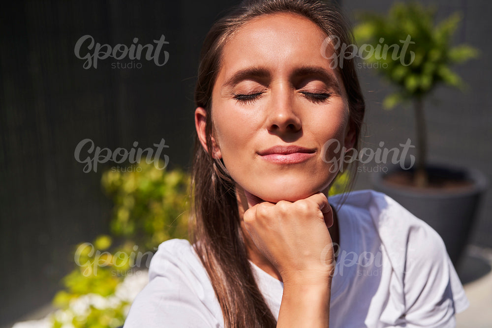 Close up of woman chilling outside
