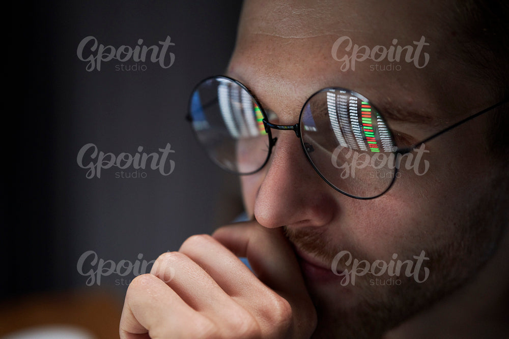 Close up of man working on computer