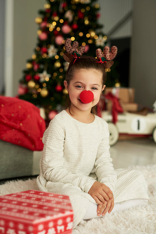 Portrait of charming girl in Christmas costume
